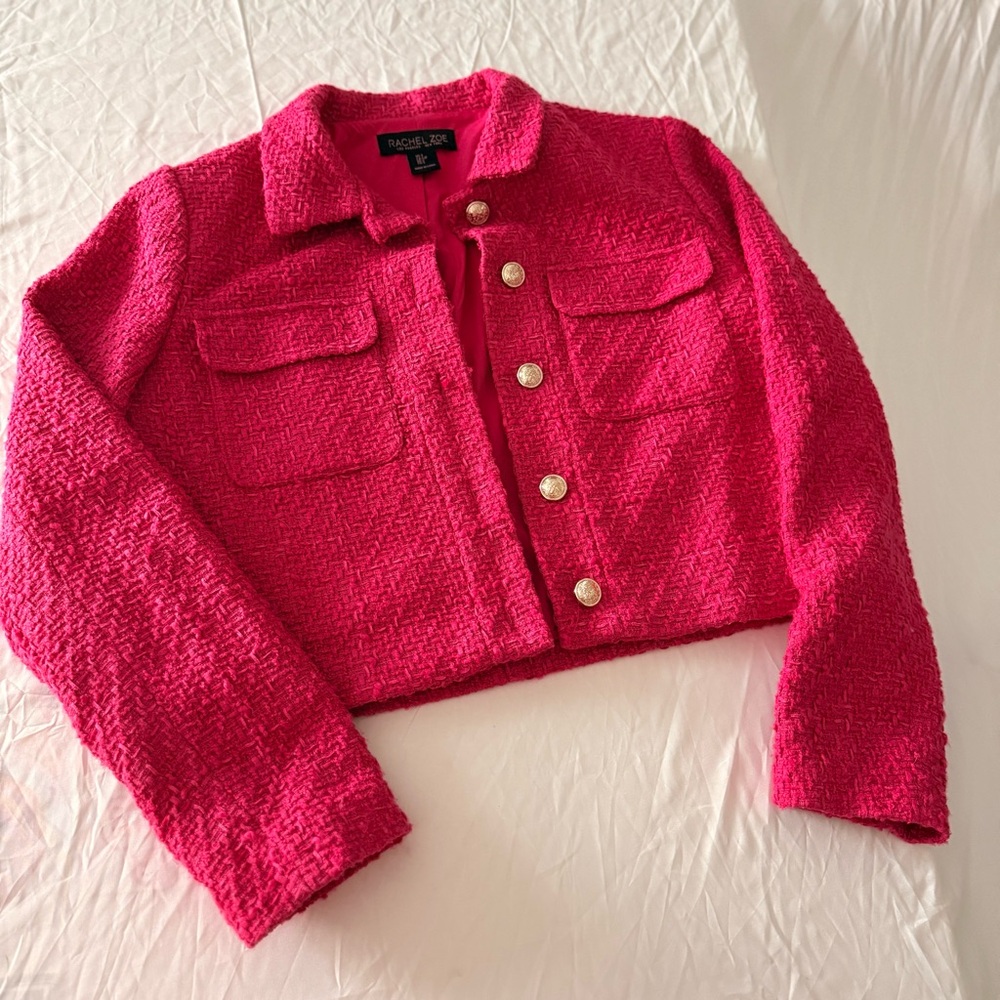 Rachel Zoe Fuchsia Tweed cropped blazer  size Small